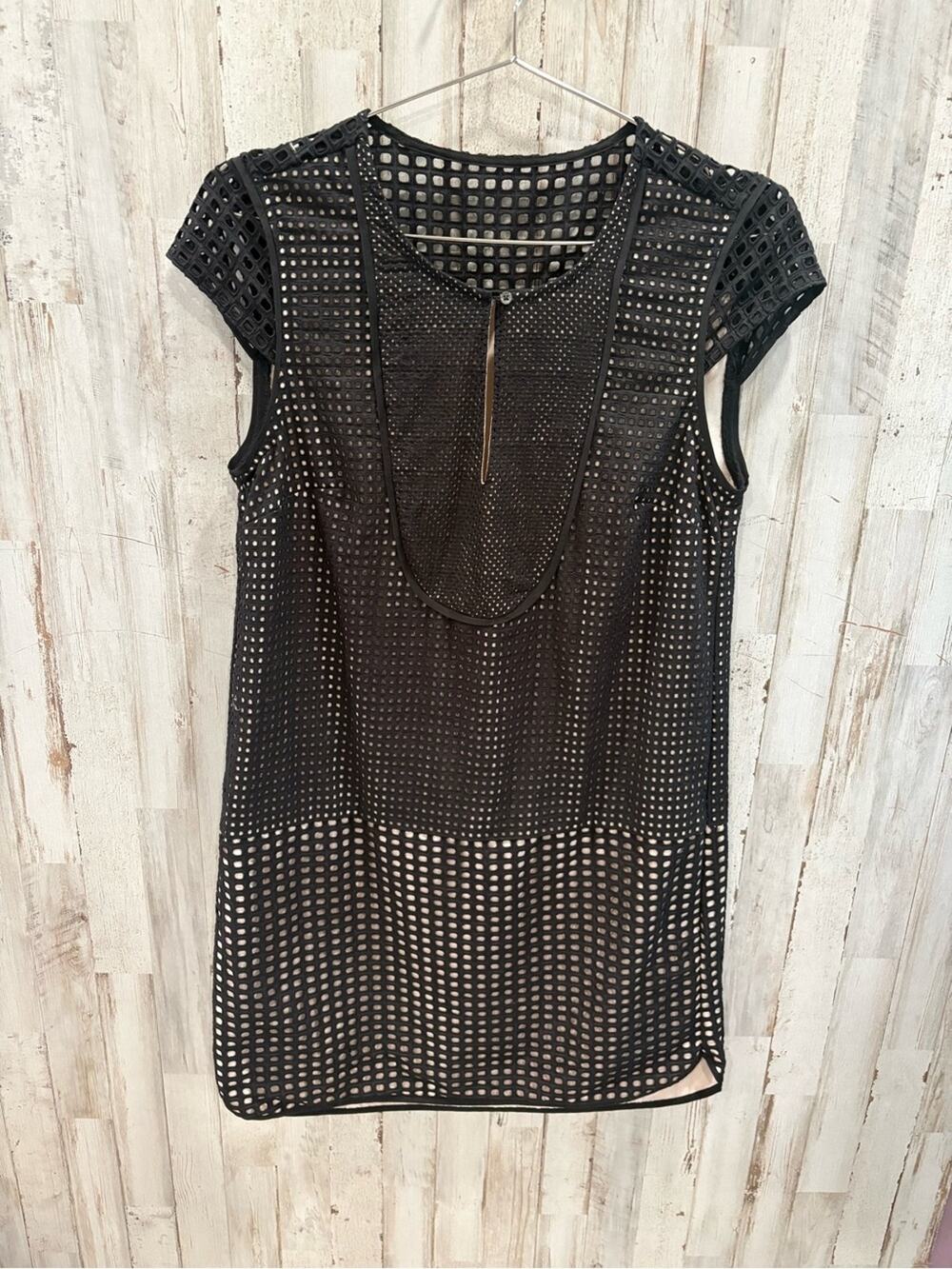 J. Crew Triple Eyelet Shift Dress Black Mini Dress Size Small Keyhole Cap Sleeve